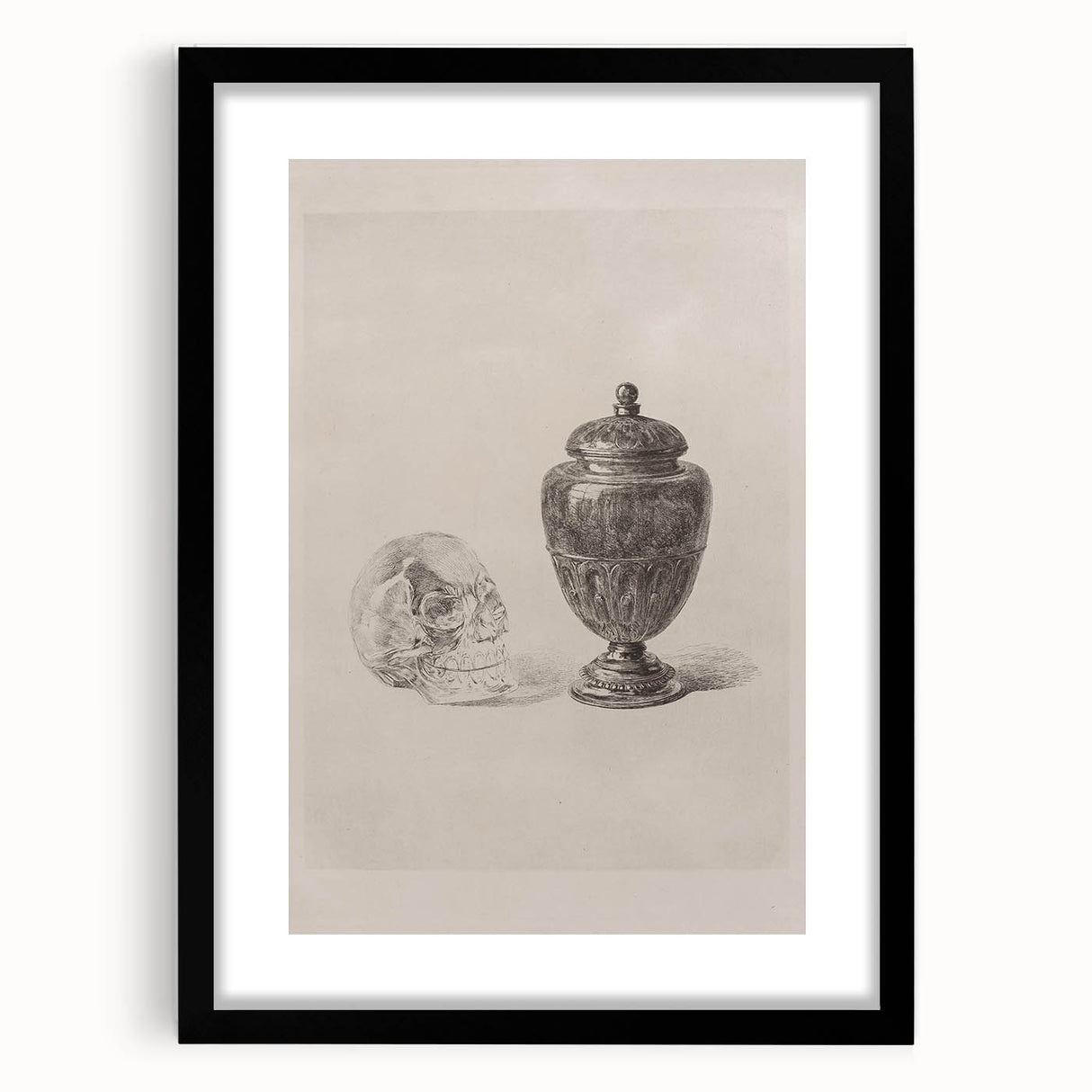 Gothic Wall Art | Skull and Urn Illustration | Dark Decor Style