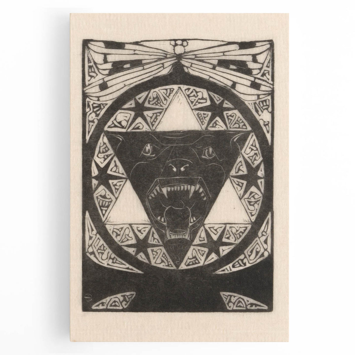 Gothic Wall Art: Fierce Panther with Geometric Symbols in Gothic Print