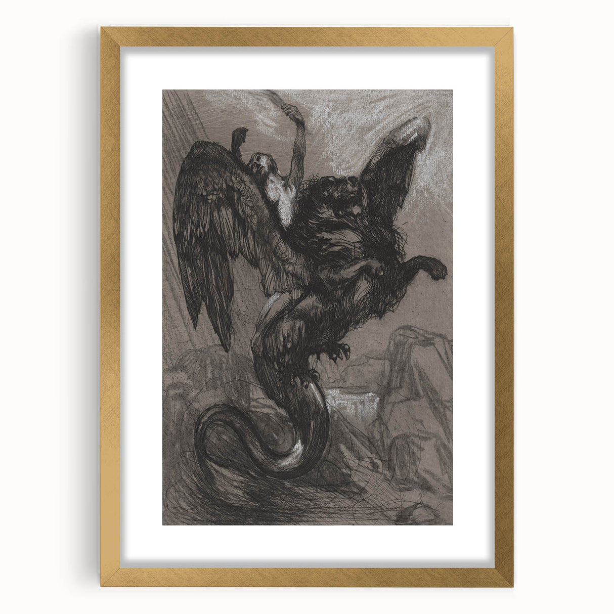 Gothic Wall Art - Dark Mythical Creature in Vintage Gothic Fantasy Print