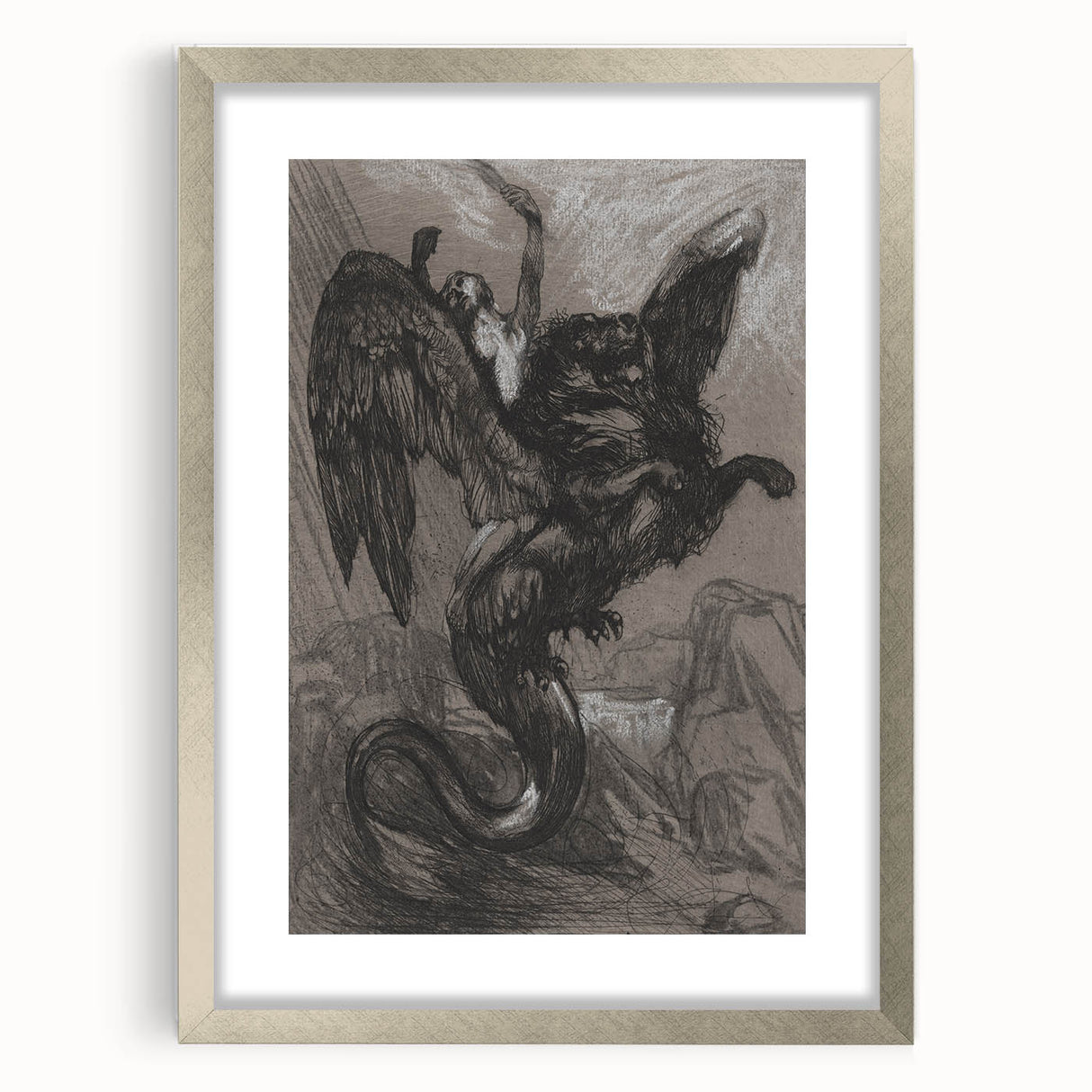Gothic Wall Art - Dark Mythical Creature in Vintage Gothic Fantasy Print