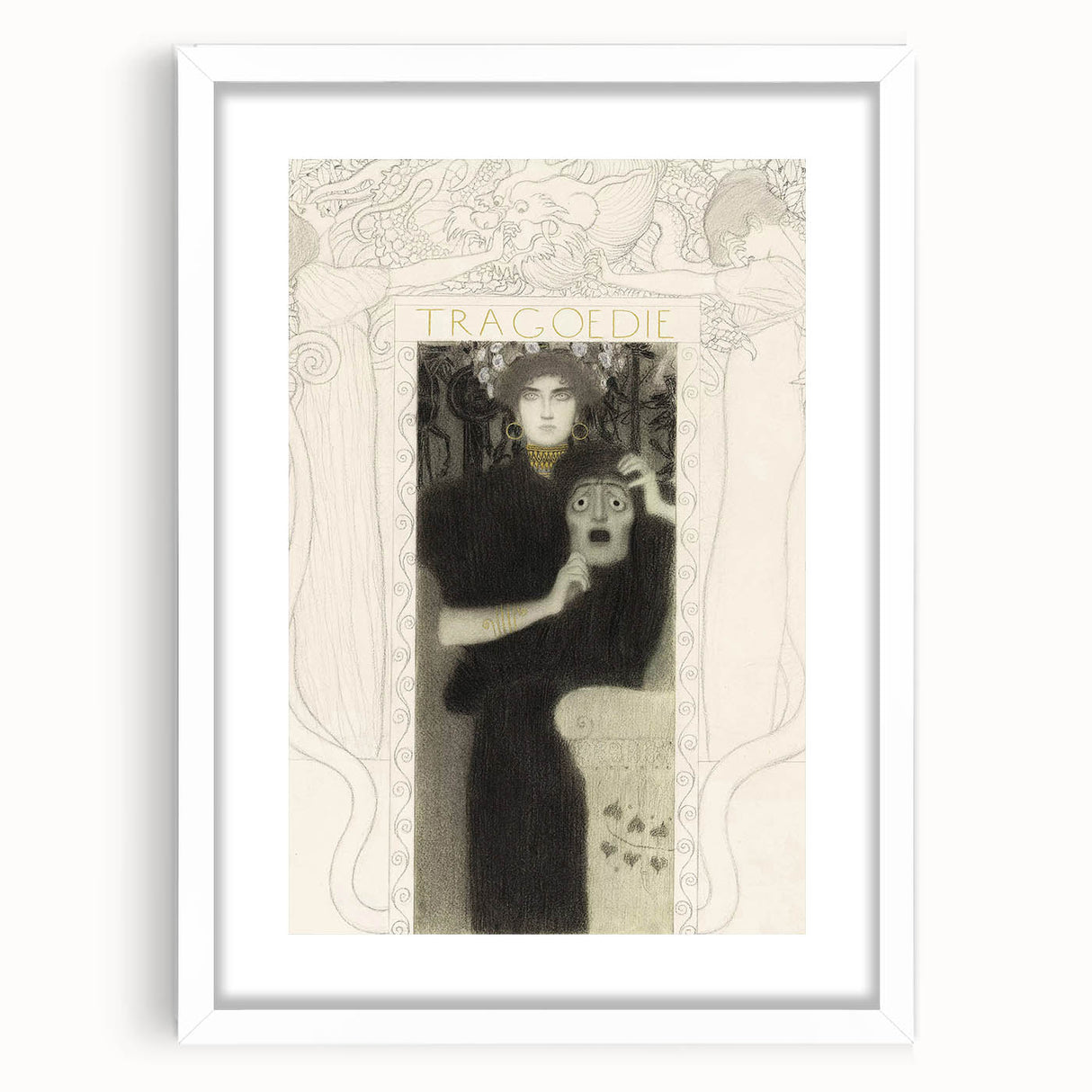 Gothic Wall Art - Tragic Mask and Woman in Vintage Gothic Fantasy Print