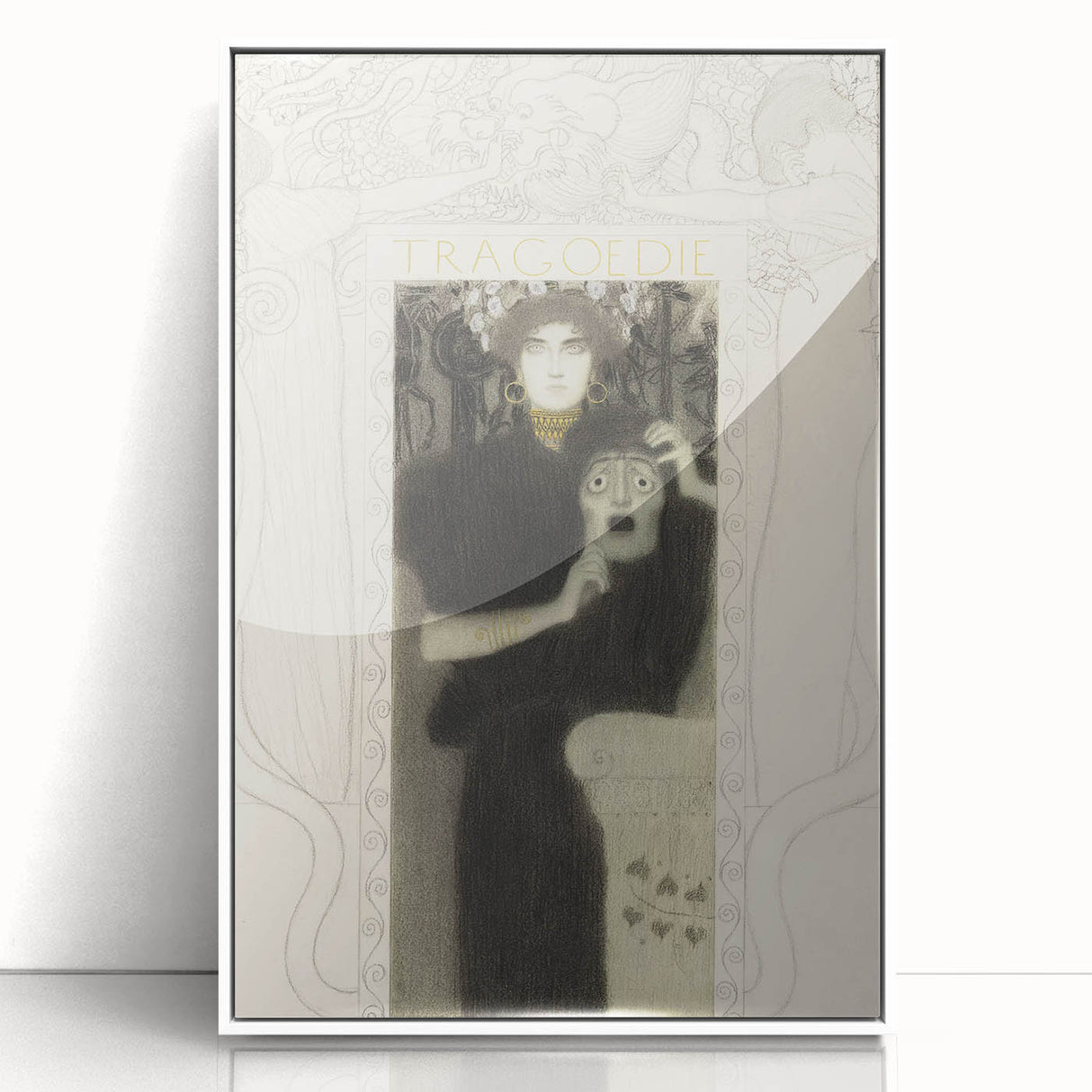 Gothic Wall Art - Tragic Mask and Woman in Vintage Gothic Fantasy Print