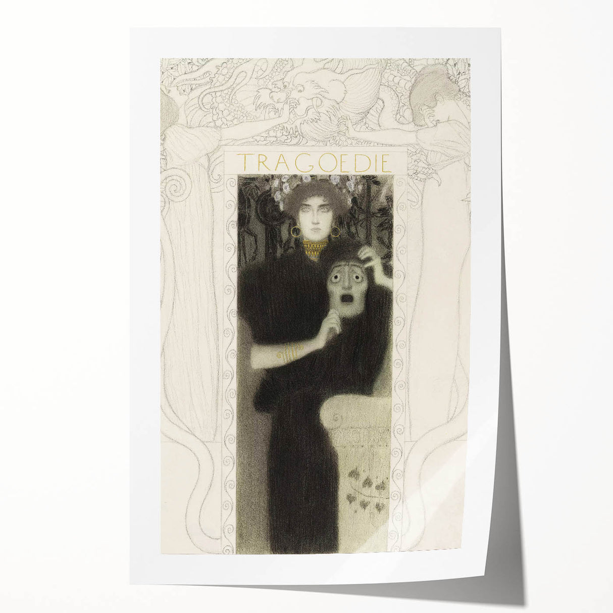 Gothic Wall Art - Tragic Mask and Woman in Vintage Gothic Fantasy Print