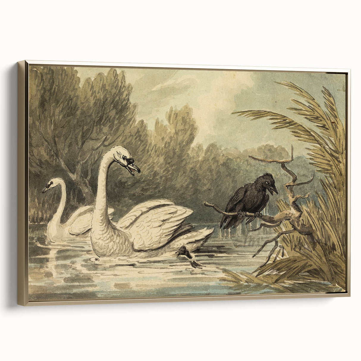 Grunge Wall Art - Unique Swan and Crow Scene for Edgy Home Decor