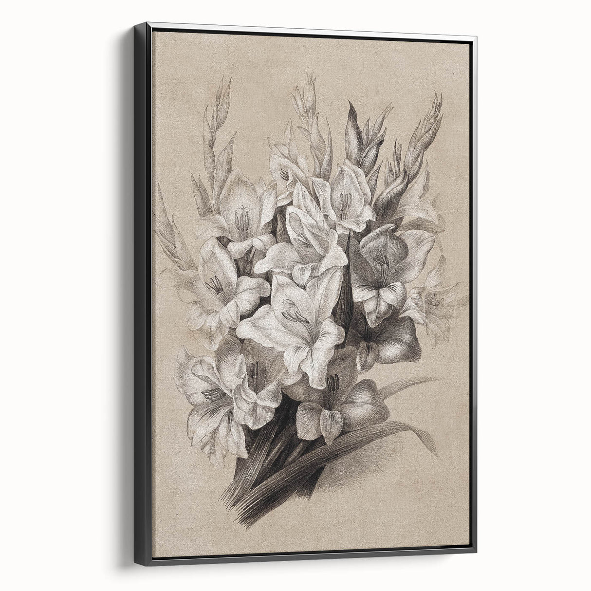 Vintage Floral Grunge Art - Distressed Black and White Canvas Print