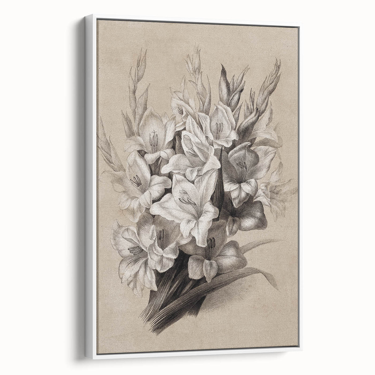 Vintage Floral Grunge Art - Distressed Black and White Canvas Print