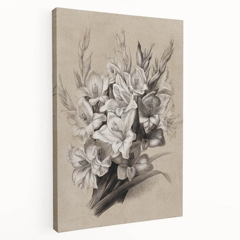 Vintage Floral Grunge Art - Distressed Black and White Canvas Print