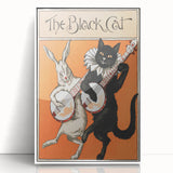 Whimsical Black Cat and Rabbit Grunge Wall Art - Vintage Canvas Print