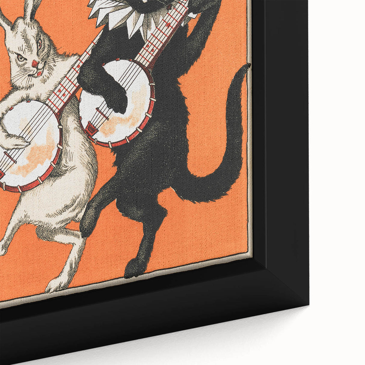 Whimsical Black Cat and Rabbit Grunge Wall Art - Vintage Canvas Print