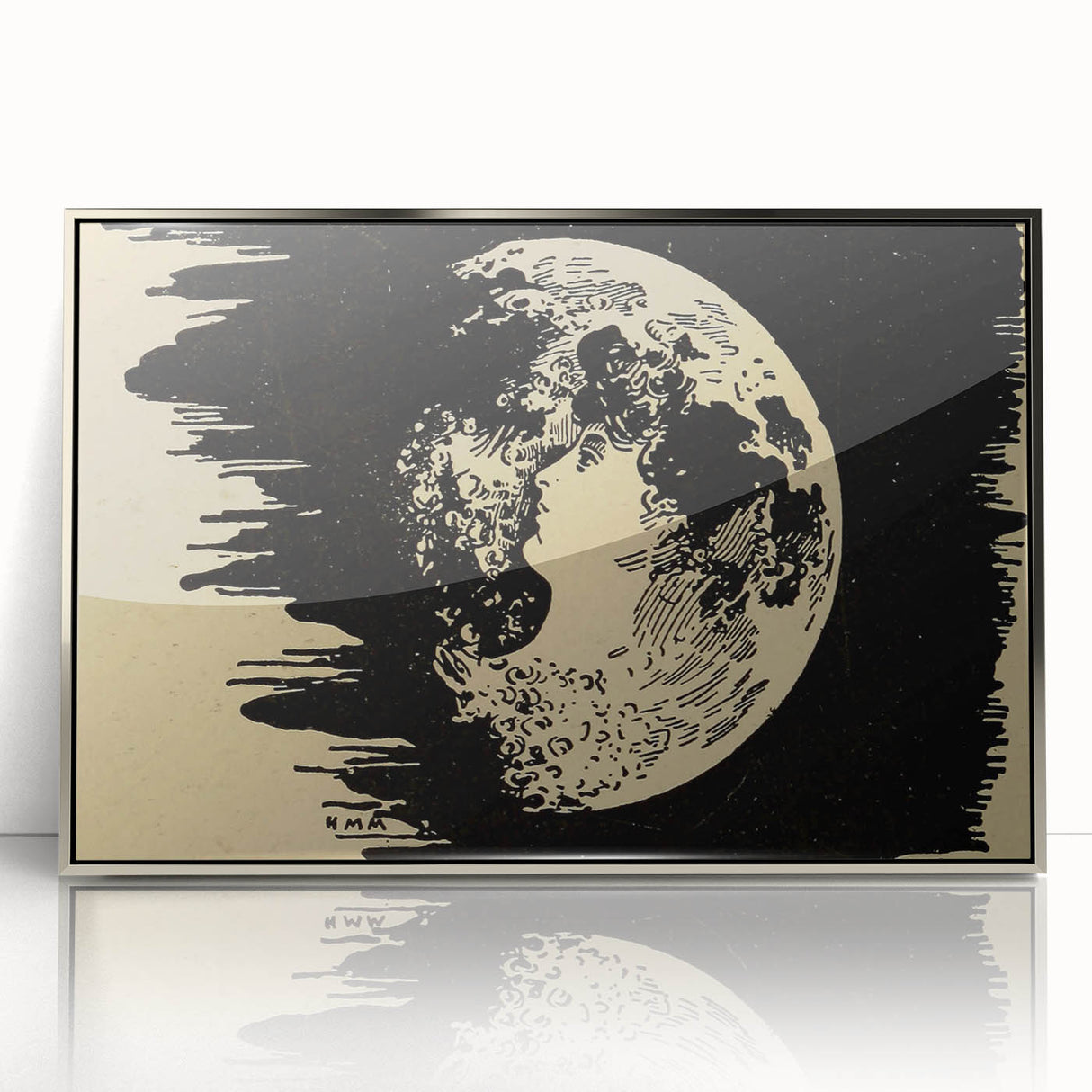 Grunge Wall Art Vintage Moon Sketch | Abstract Grunge Canvas Print