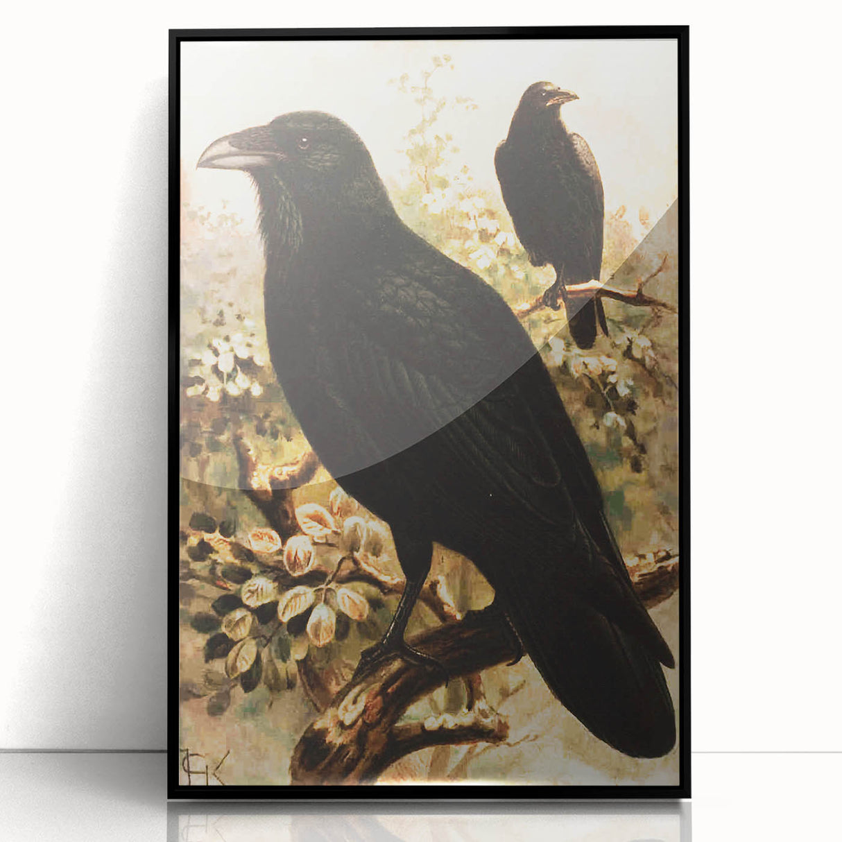 Grunge Wall Art | Vintage Raven Bird Sketch | Abstract Grunge Nature Print