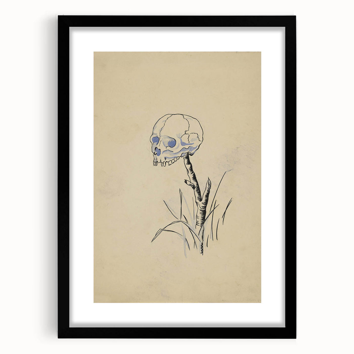 Grunge Wall Art | Vintage Skull on Stick Sketch | Abstract Grunge Print
