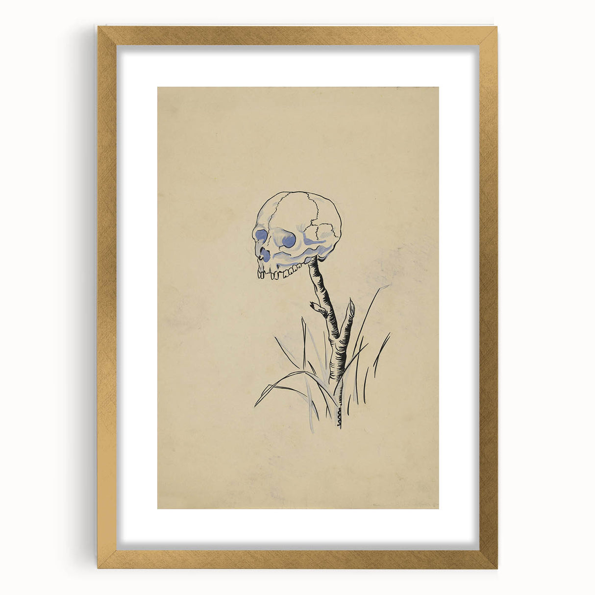 Grunge Wall Art | Vintage Skull on Stick Sketch | Abstract Grunge Print
