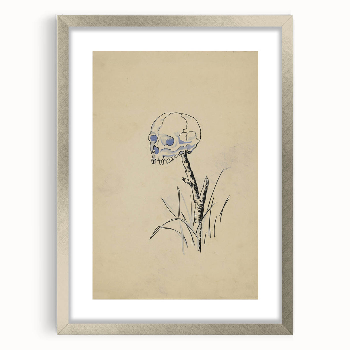 Grunge Wall Art | Vintage Skull on Stick Sketch | Abstract Grunge Print