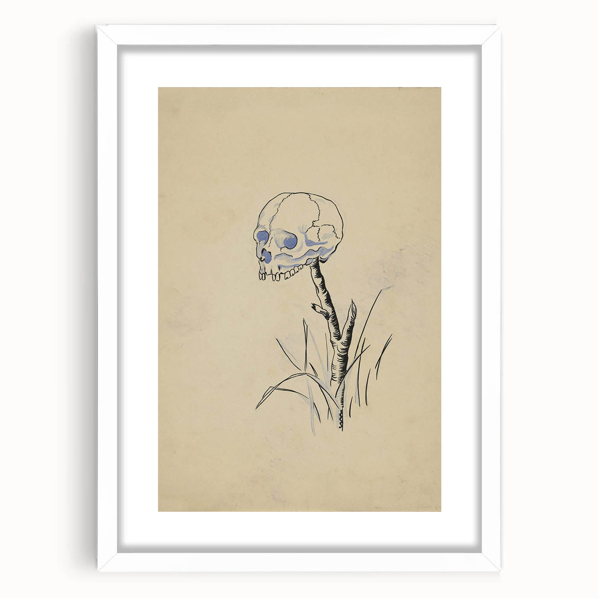 Grunge Wall Art | Vintage Skull on Stick Sketch | Abstract Grunge Print