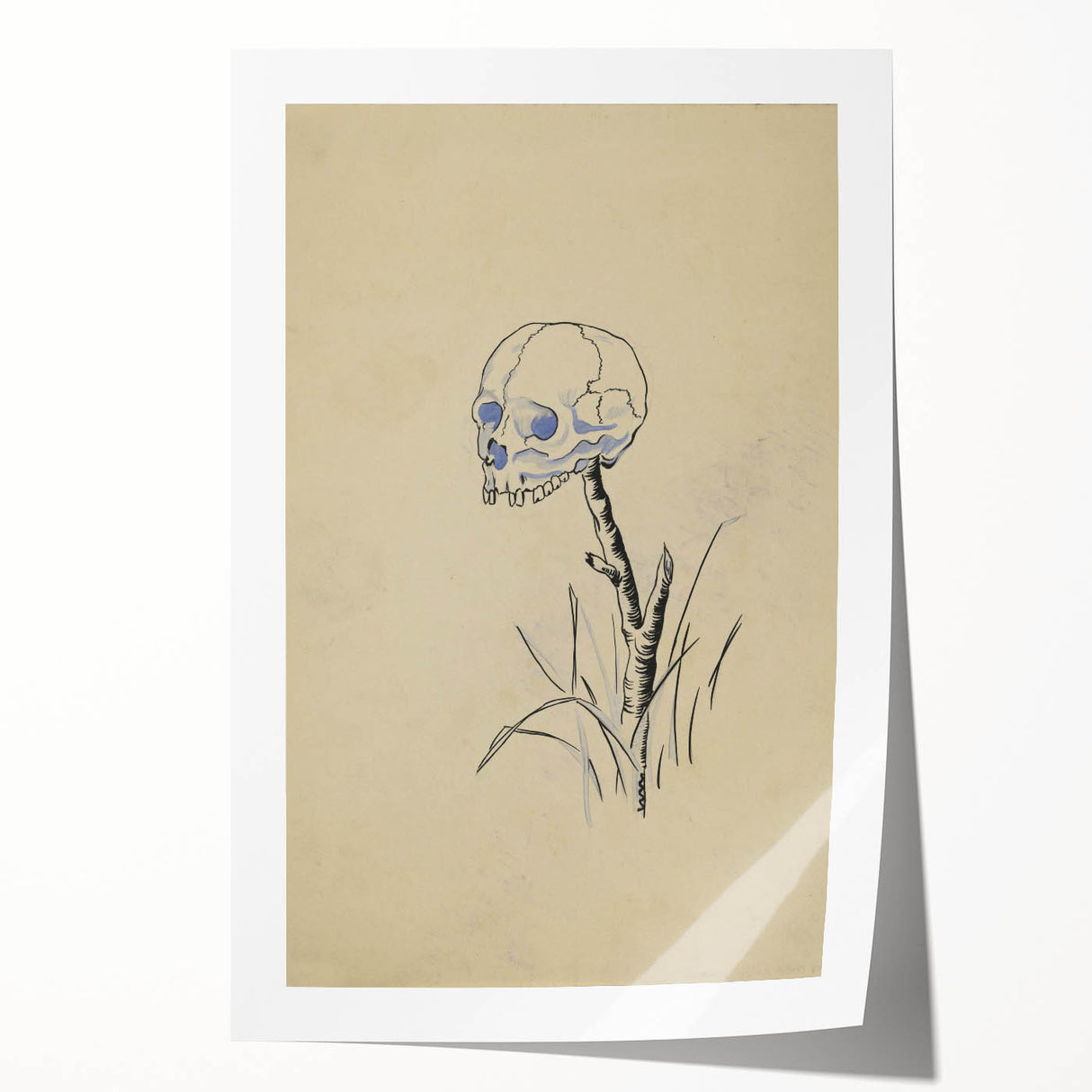 Grunge Wall Art | Vintage Skull on Stick Sketch | Abstract Grunge Print