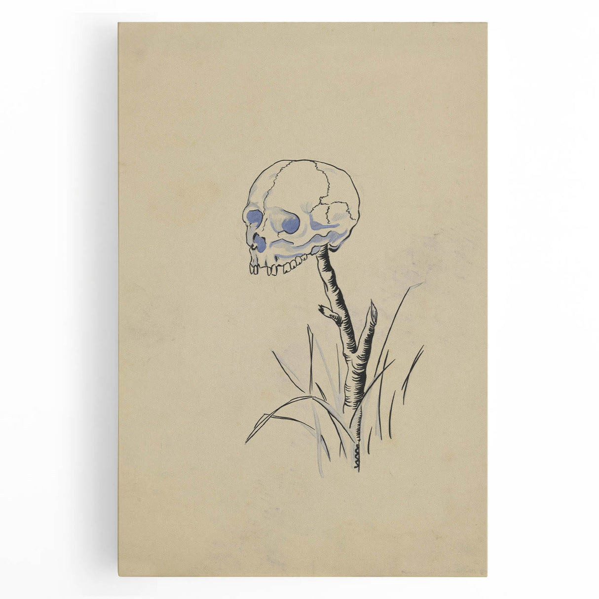 Grunge Wall Art | Vintage Skull on Stick Sketch | Abstract Grunge Print