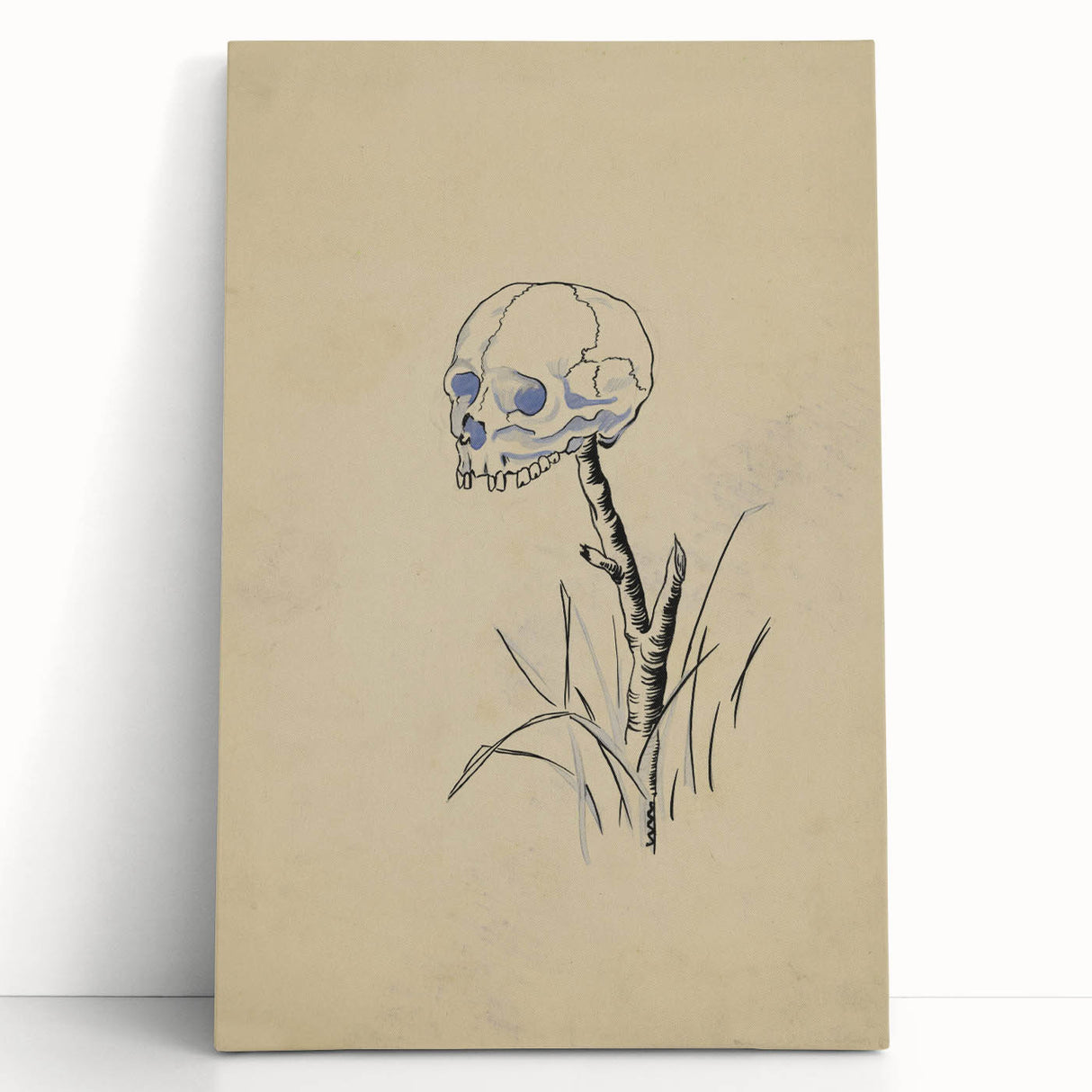 Grunge Wall Art | Vintage Skull on Stick Sketch | Abstract Grunge Print