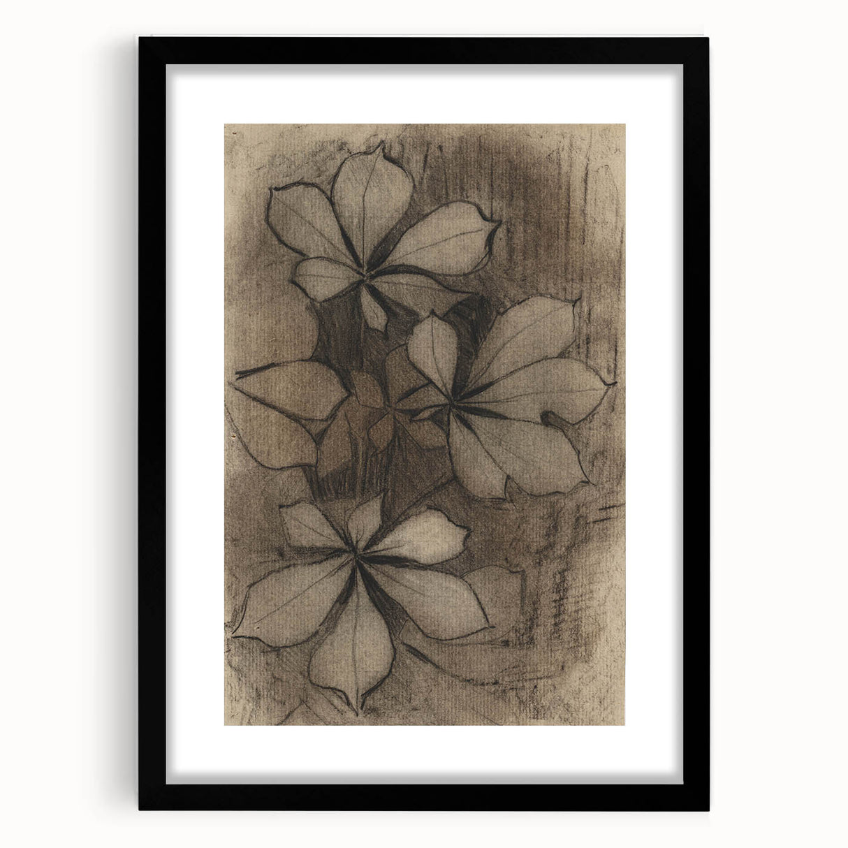Grunge Wall Art - Floral Charcoal Sketch Grunge Canvas Print for Decor