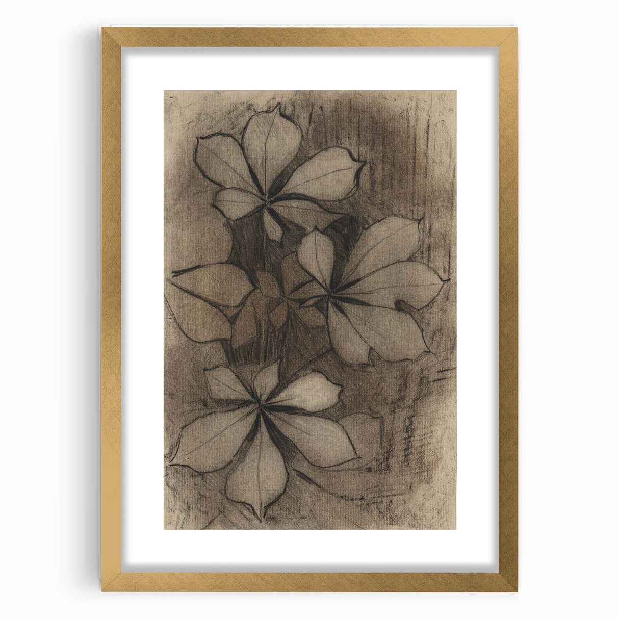 Grunge Wall Art - Floral Charcoal Sketch Grunge Canvas Print for Decor
