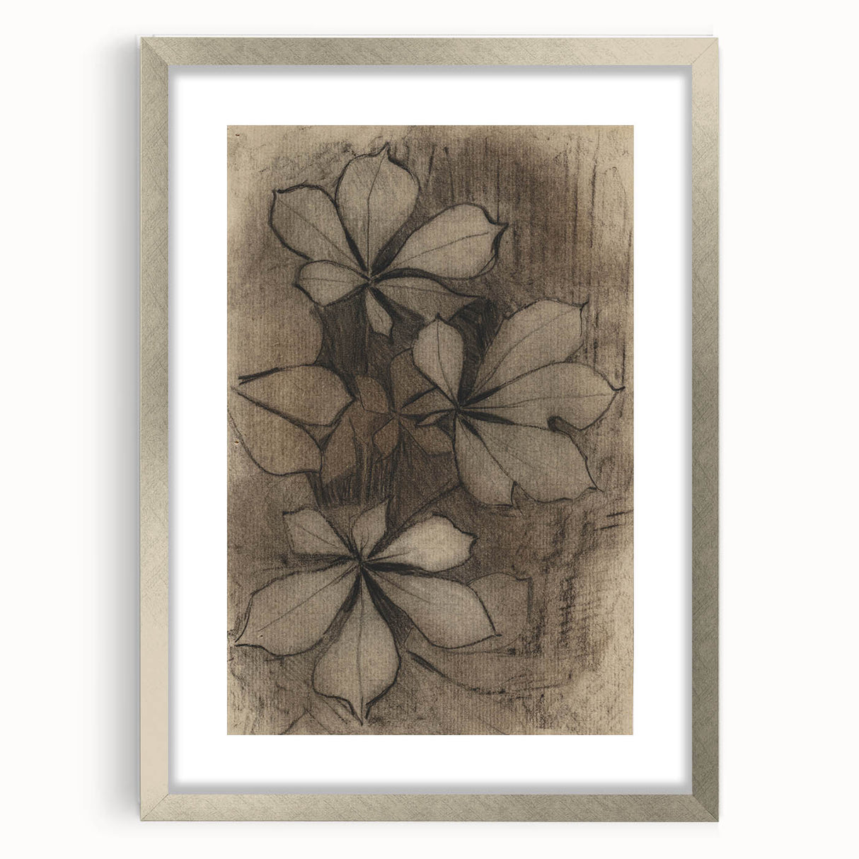 Grunge Wall Art - Floral Charcoal Sketch Grunge Canvas Print for Decor