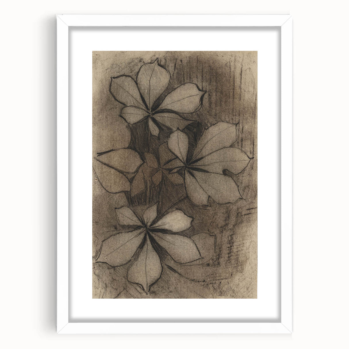 Grunge Wall Art - Floral Charcoal Sketch Grunge Canvas Print for Decor