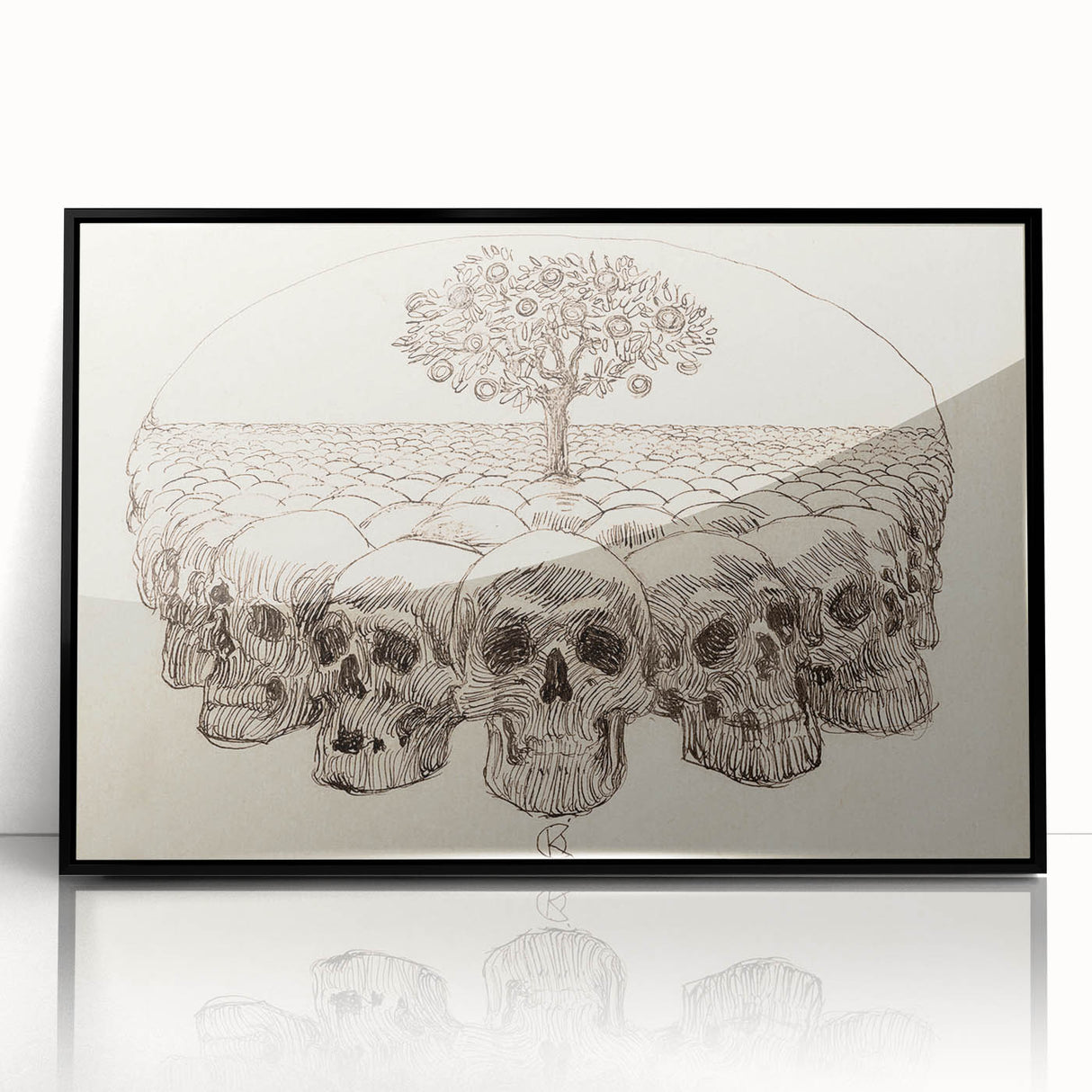 Grunge Wall Art - Skull and Tree Sketch Canvas for Dark Aesthetic Decor