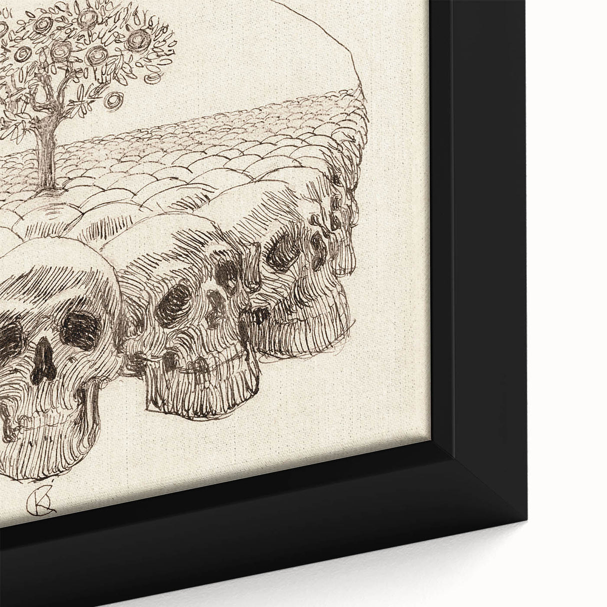 Grunge Wall Art - Skull and Tree Sketch Canvas for Dark Aesthetic Decor