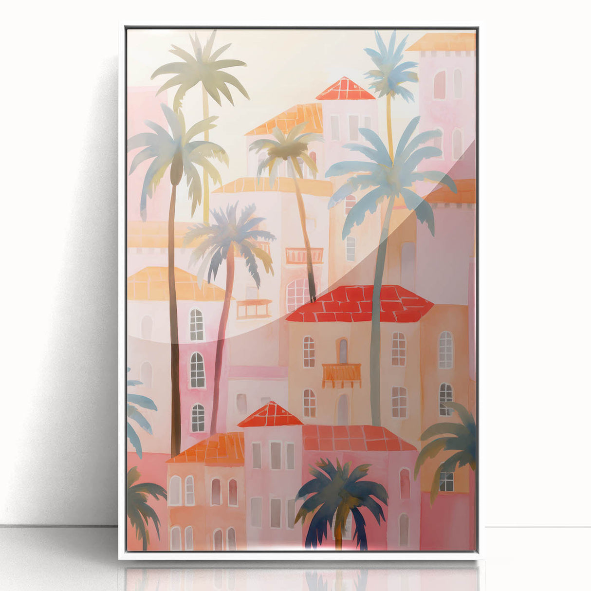 Maximalist Wall Art - Vibrant Mediterranean Cityscape with Palm Trees