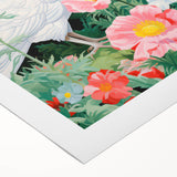 Maximalist Wall Art - Vibrant Nature Scene with White Hen and Flowers