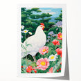 Maximalist Wall Art - Vibrant Nature Scene with White Hen and Flowers