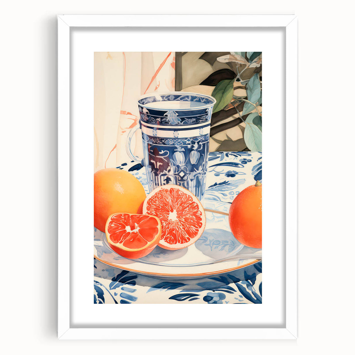 Maximalist Wall Art – Elegant Still Life with Citrus and Blue Decor
