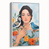 Maximalist Wall Art – Vibrant Portrait with Birds and Flowers for Eclectic Style