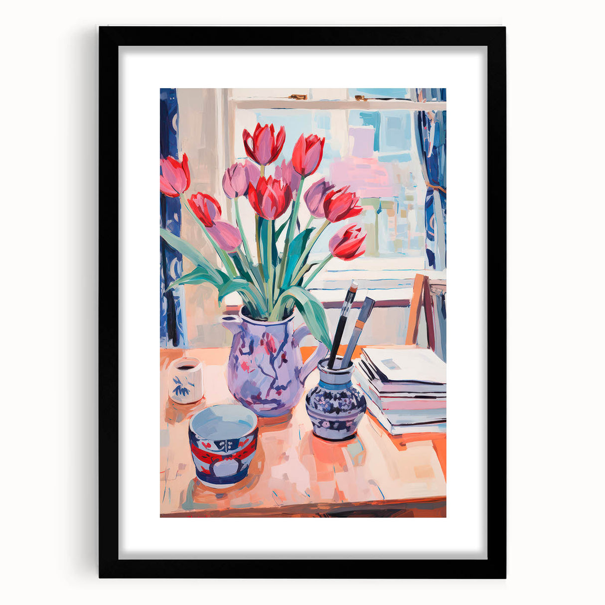 Maximalist Wall Art – Vibrant Still Life with Tulips and Artistic Decor