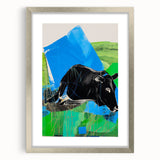 Maximalist Wall Art – Bold Abstract Cow with Vibrant Blue and Green Tones