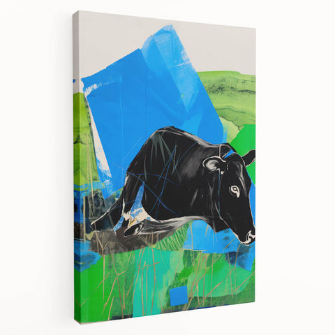 Maximalist Wall Art – Bold Abstract Cow with Vibrant Blue and Green Tones