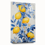Maximalist Wall Art – Elegant Lemon and Floral Design in Blue and Yellow