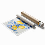 Maximalist Wall Art – Elegant Lemon and Floral Design in Blue and Yellow