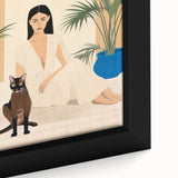 Maximalist Wall Art – Elegant Portrait with Cat and Tropical Accents