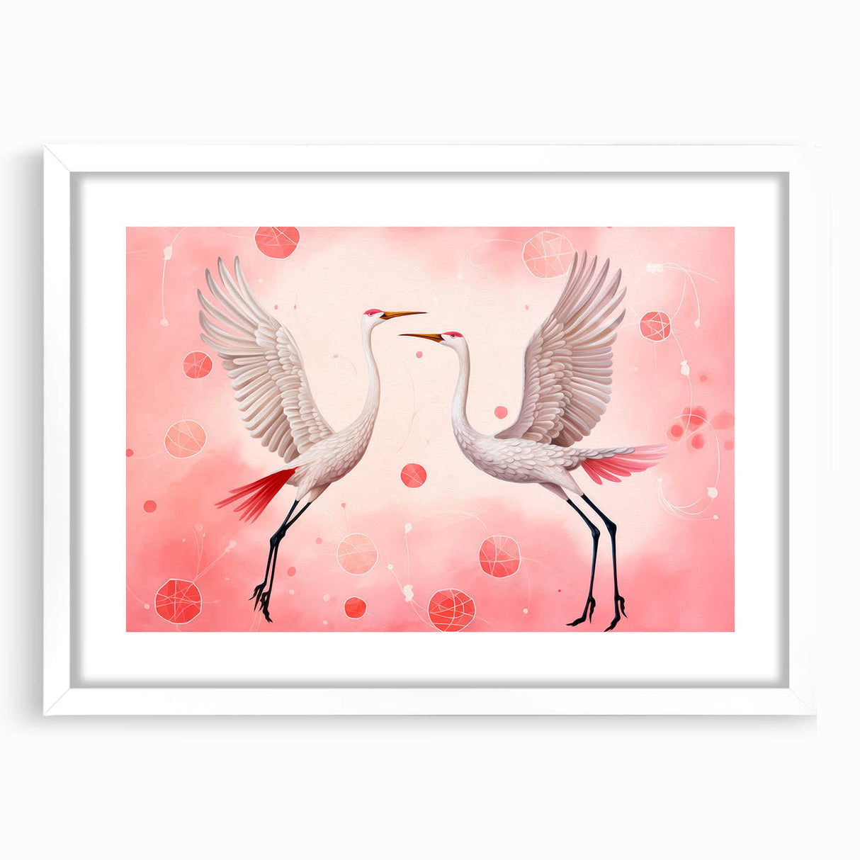 Maximalist Wall Art – Elegant Decor with Dancing Cranes on Pink