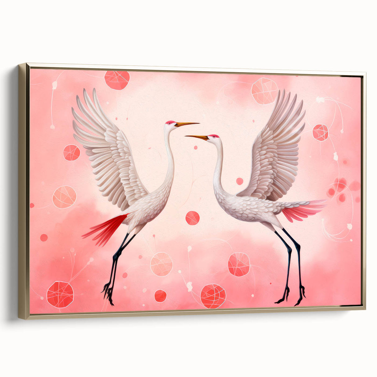 Maximalist Wall Art – Elegant Decor with Dancing Cranes on Pink