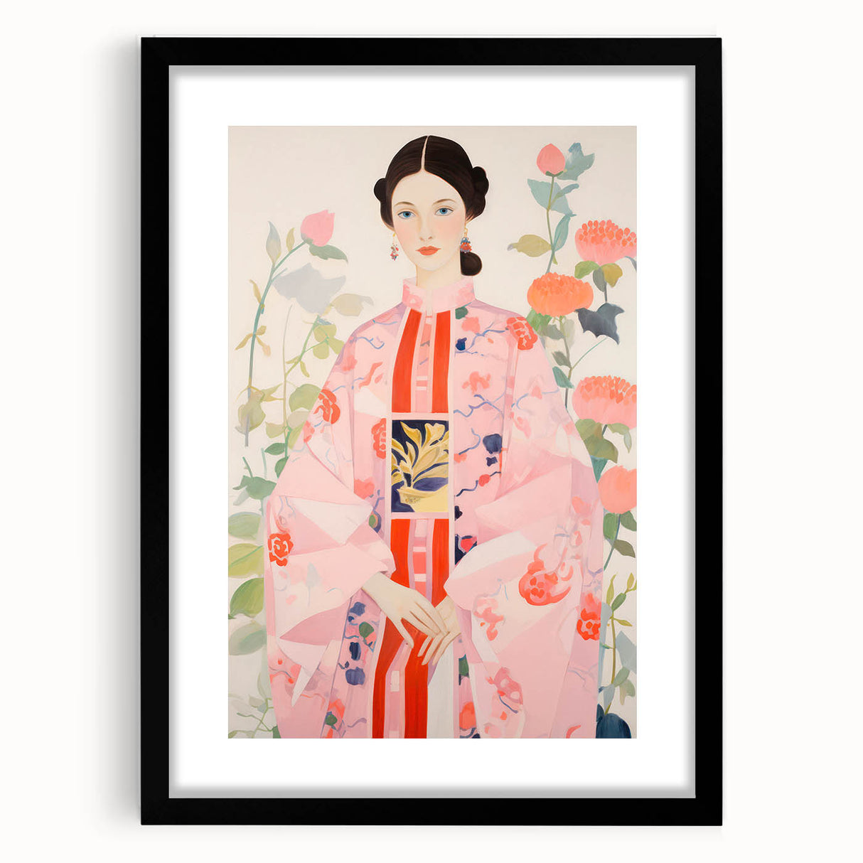 Maximalist Wall Art – Bold and Eclectic Portrait with Floral Accents
