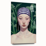Maximalist Wall Art – Eclectic Portrait with Bold Stripes and Greenery