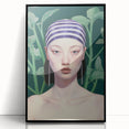 Maximalist Wall Art – Eclectic Portrait with Bold Stripes and Greenery