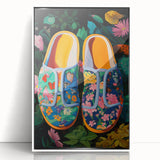 Maximalist Wall Art – Bold Floral Shoes with Vibrant Botanical Background