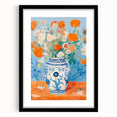 Maximalist Wall Art – Bold Floral Still Life in Blue and Orange Vase