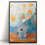 Maximalist Wall Art – Bold Floral Still Life in Blue and Orange Vase