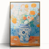 Maximalist Wall Art – Bold Floral Still Life in Blue and Orange Vase