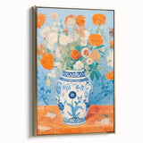 Maximalist Wall Art – Bold Floral Still Life in Blue and Orange Vase