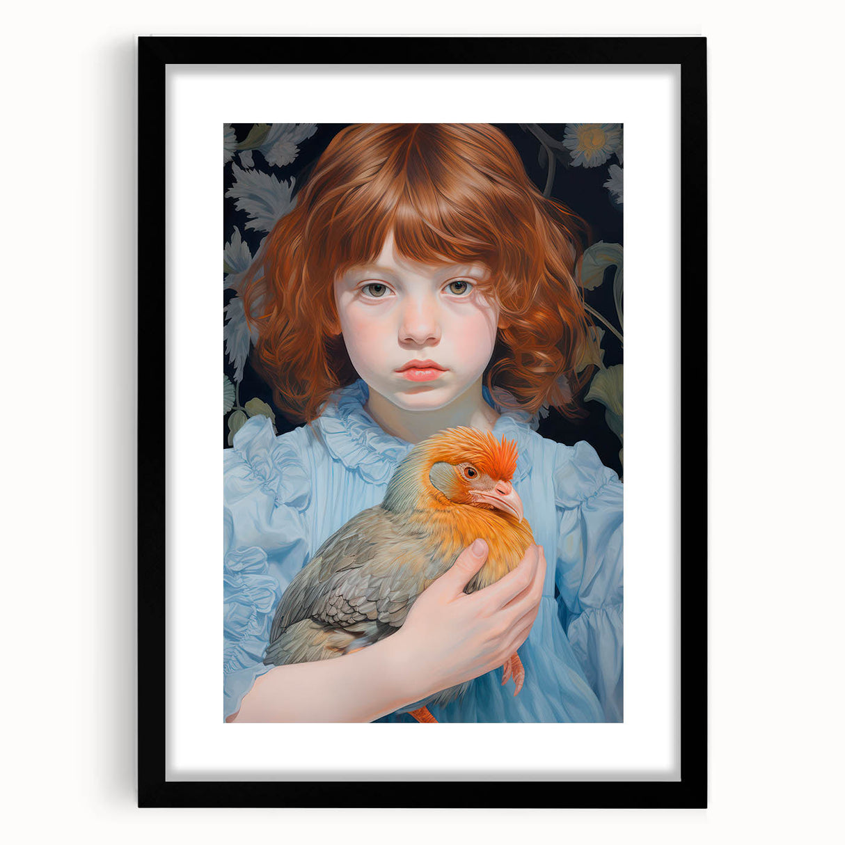 Maximalist Wall Art – Expressive Portrait of Child Holding a Bird